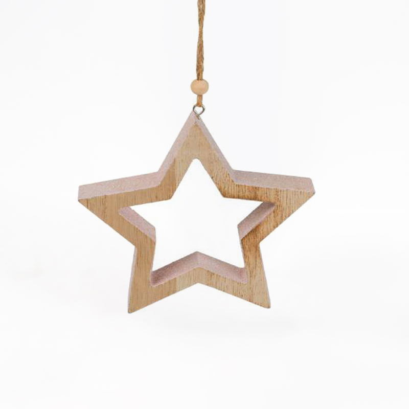 Estrela de Madeira Pendurar 13cm Rosa